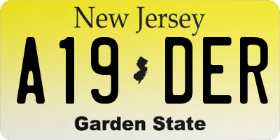 NJ license plate A19DER
