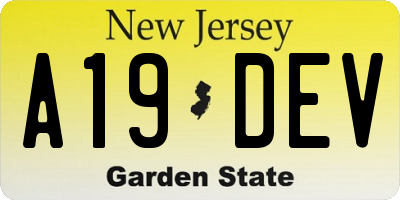 NJ license plate A19DEV