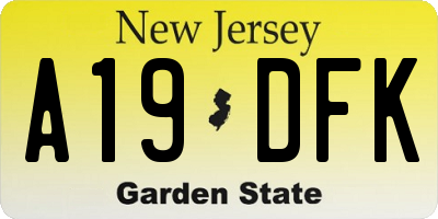 NJ license plate A19DFK