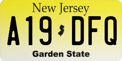 NJ license plate A19DFQ