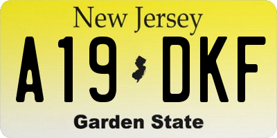 NJ license plate A19DKF