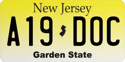 NJ license plate A19DOC