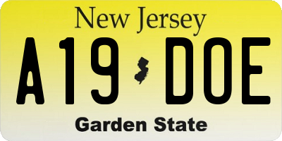 NJ license plate A19DOE