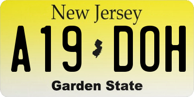 NJ license plate A19DOH