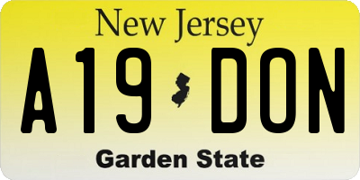 NJ license plate A19DON