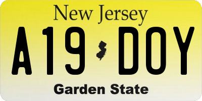 NJ license plate A19DOY