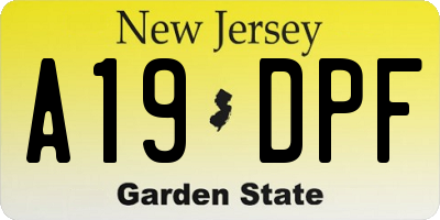 NJ license plate A19DPF