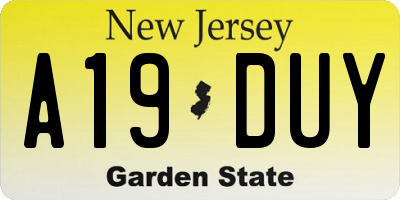 NJ license plate A19DUY