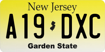 NJ license plate A19DXC