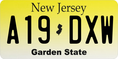 NJ license plate A19DXW