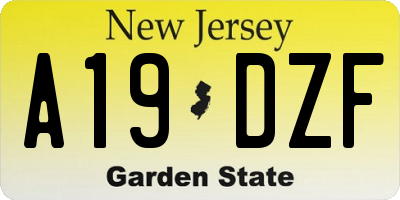 NJ license plate A19DZF