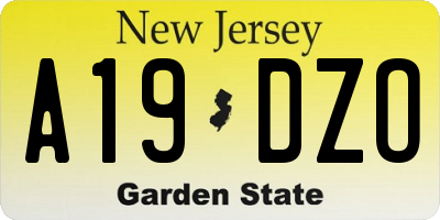 NJ license plate A19DZO