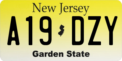 NJ license plate A19DZY