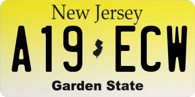 NJ license plate A19ECW