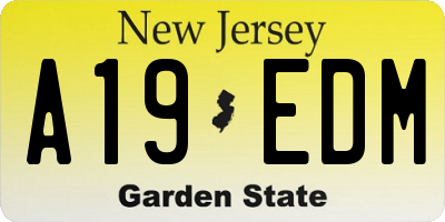 NJ license plate A19EDM