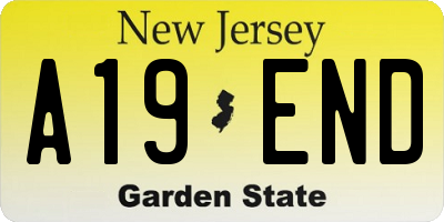 NJ license plate A19END