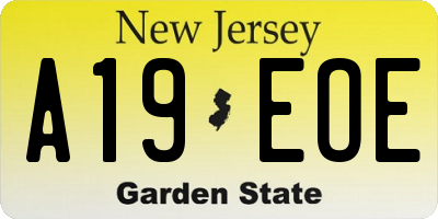 NJ license plate A19EOE