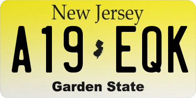 NJ license plate A19EQK