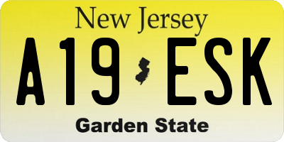 NJ license plate A19ESK
