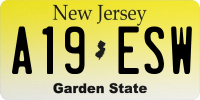 NJ license plate A19ESW
