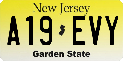 NJ license plate A19EVY