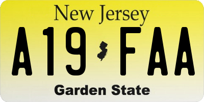 NJ license plate A19FAA