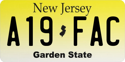 NJ license plate A19FAC