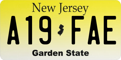 NJ license plate A19FAE