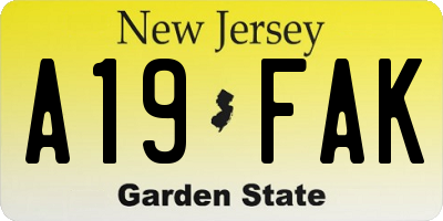 NJ license plate A19FAK