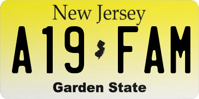 NJ license plate A19FAM