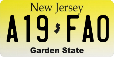 NJ license plate A19FAO