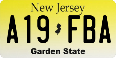 NJ license plate A19FBA