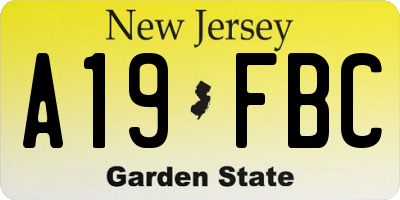 NJ license plate A19FBC