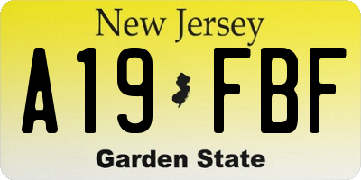 NJ license plate A19FBF