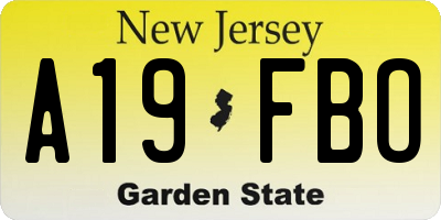 NJ license plate A19FBO