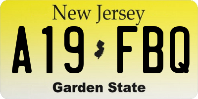 NJ license plate A19FBQ