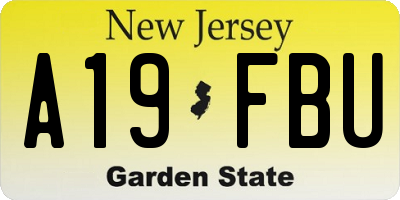 NJ license plate A19FBU