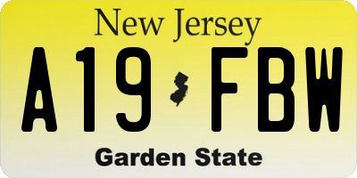 NJ license plate A19FBW