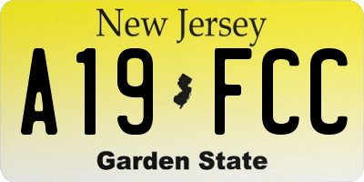 NJ license plate A19FCC