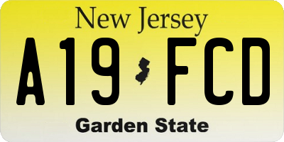 NJ license plate A19FCD
