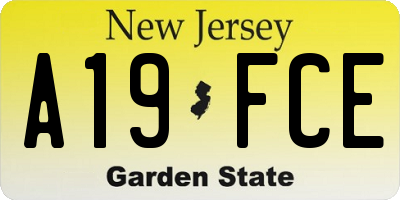 NJ license plate A19FCE