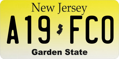NJ license plate A19FCO