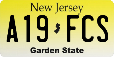 NJ license plate A19FCS