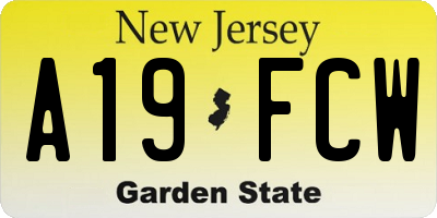 NJ license plate A19FCW