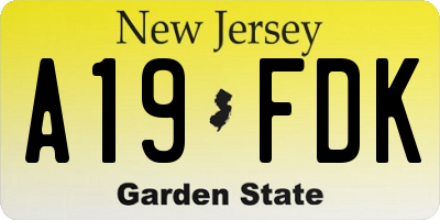 NJ license plate A19FDK