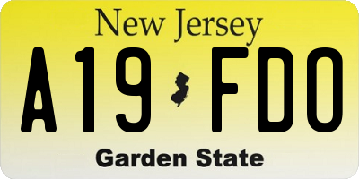 NJ license plate A19FDO