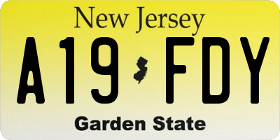 NJ license plate A19FDY