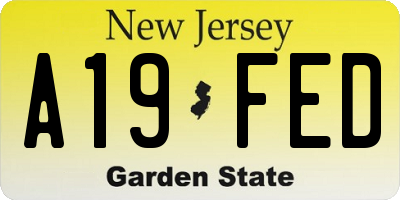 NJ license plate A19FED