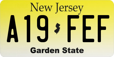 NJ license plate A19FEF