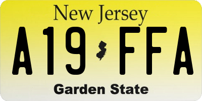 NJ license plate A19FFA